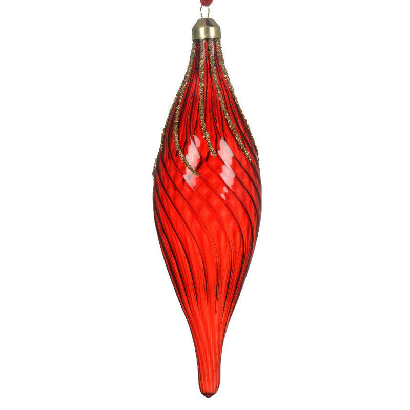 Olive Glass Swirl with glitter lines - 7.75 Inch - Christmas Red