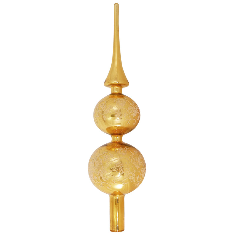 Glass 13 Inch Treetop Finial - Shiney Gold with Glitterlace