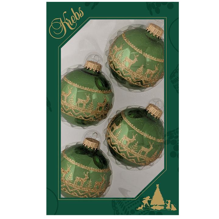 Jungle Green Shine 2 5/8" Glass Balls with Gold Glitter Sweater Band - The Country Christmas Loft