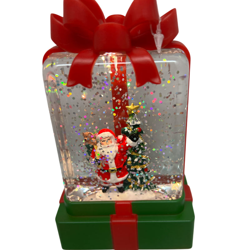 B/O Lighted Holiday Water Globe Gift Box With Santa