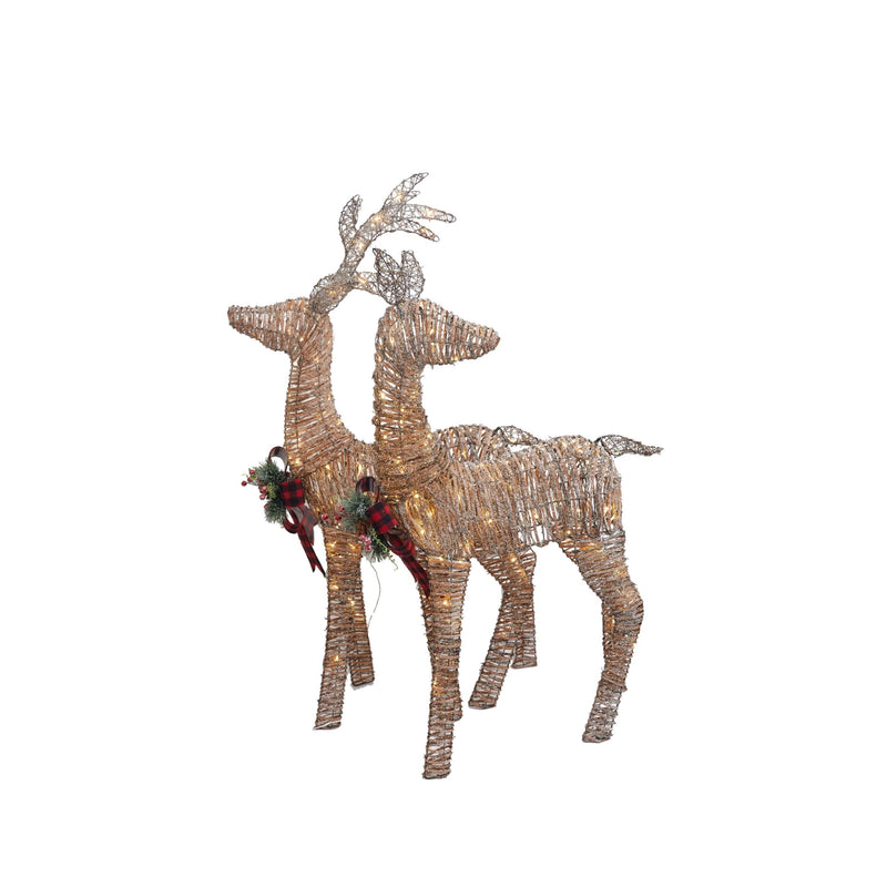 50 Inch Natural Rattan Lighted Deer Set