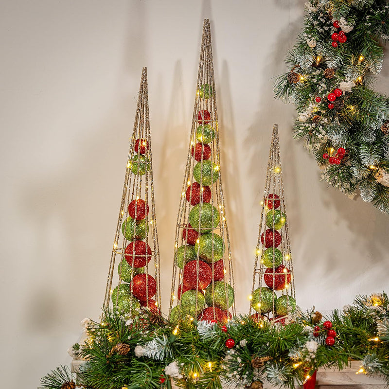 Lighted Ornament Filled Cone Tree -