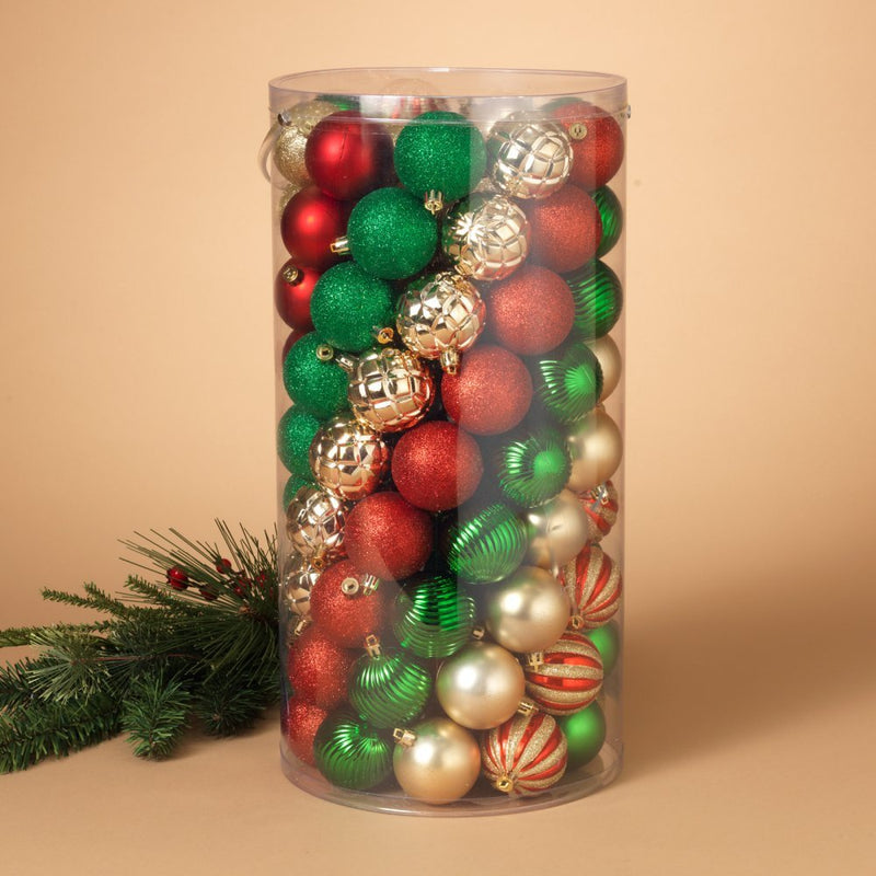 Shatterproof Tub 101 Count 60mm - Red/Green/Gold - The Country Christmas Loft