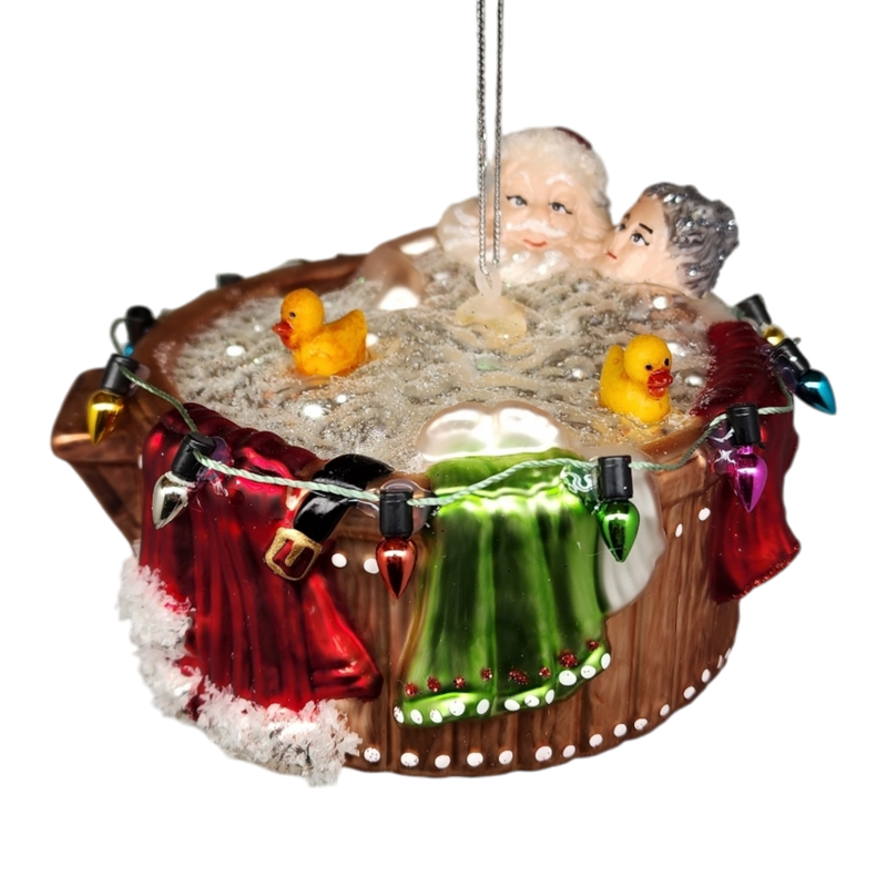 Santa and Mrs Claus in a Hot Tub Ornament