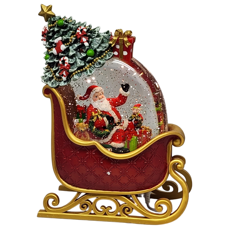 Lighted Spinning Water Globe Santa Sleigh