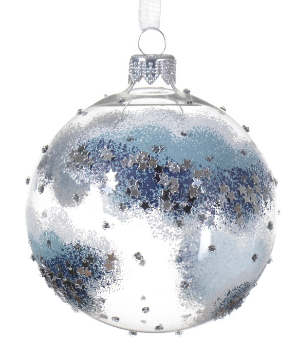 Cobalt Star Glass Ornament Set - 80mm - Blue and White