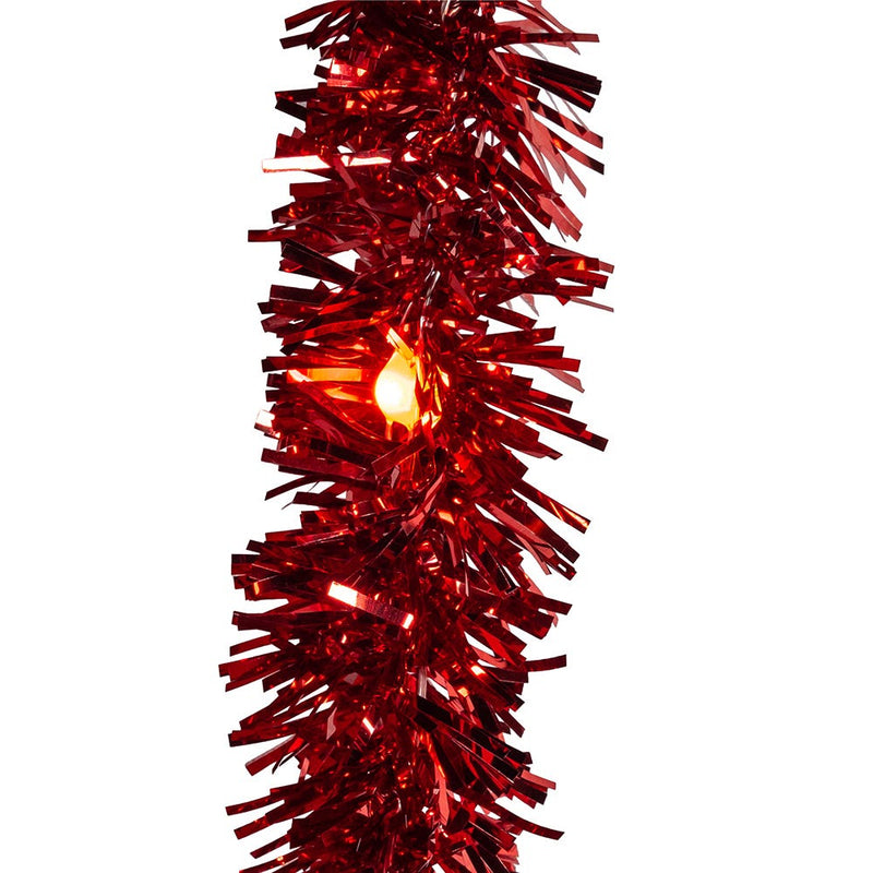 Lighted Tinsel Garland - Battery operated - Red