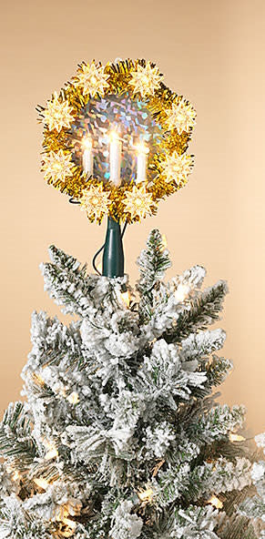 8 Inch Round Candle Tinsel Tree Topper - 11 Lights - Gold - The Country Christmas Loft