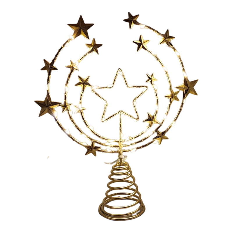 Gold Star Tree Topper with Warm White Lights