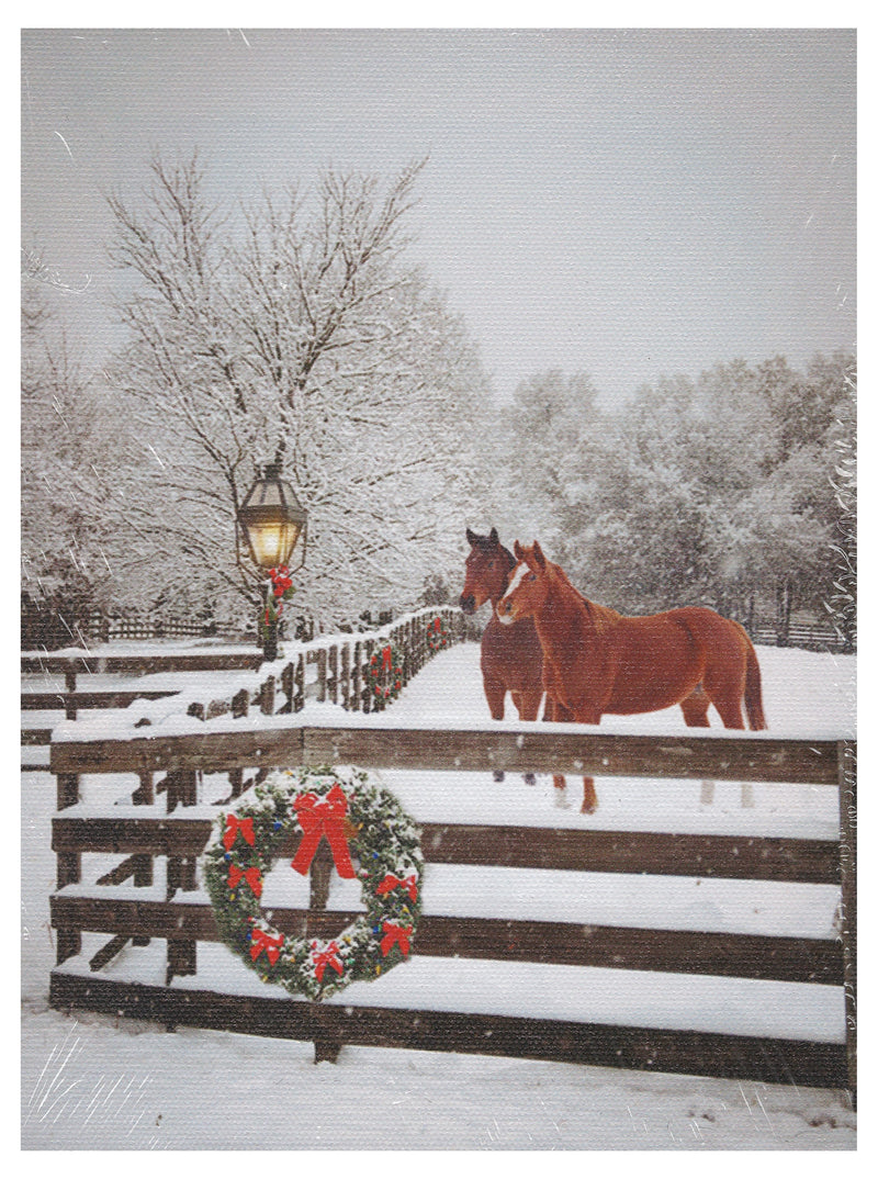 Lighted Canvas Print - Horses by a Fence