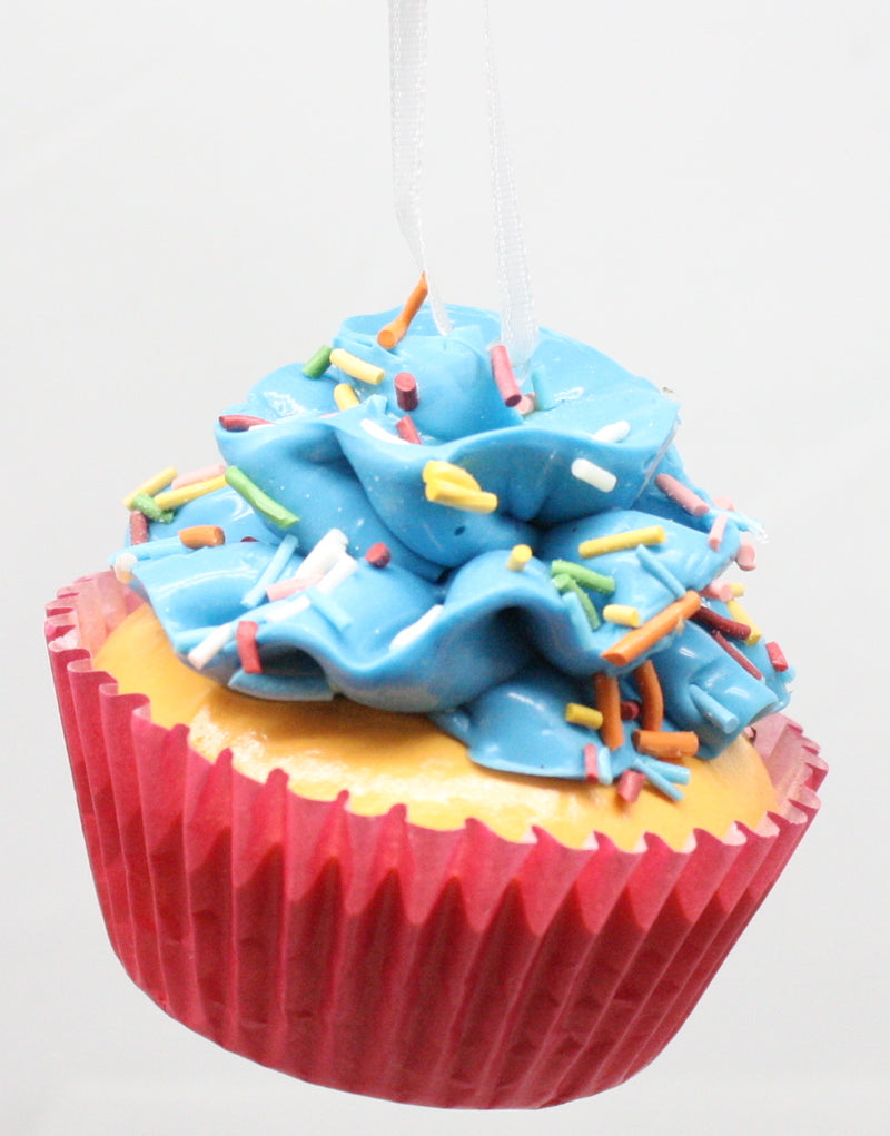 Flower Cupcake Ornaments - Light Blue with Skinny Sprinkles