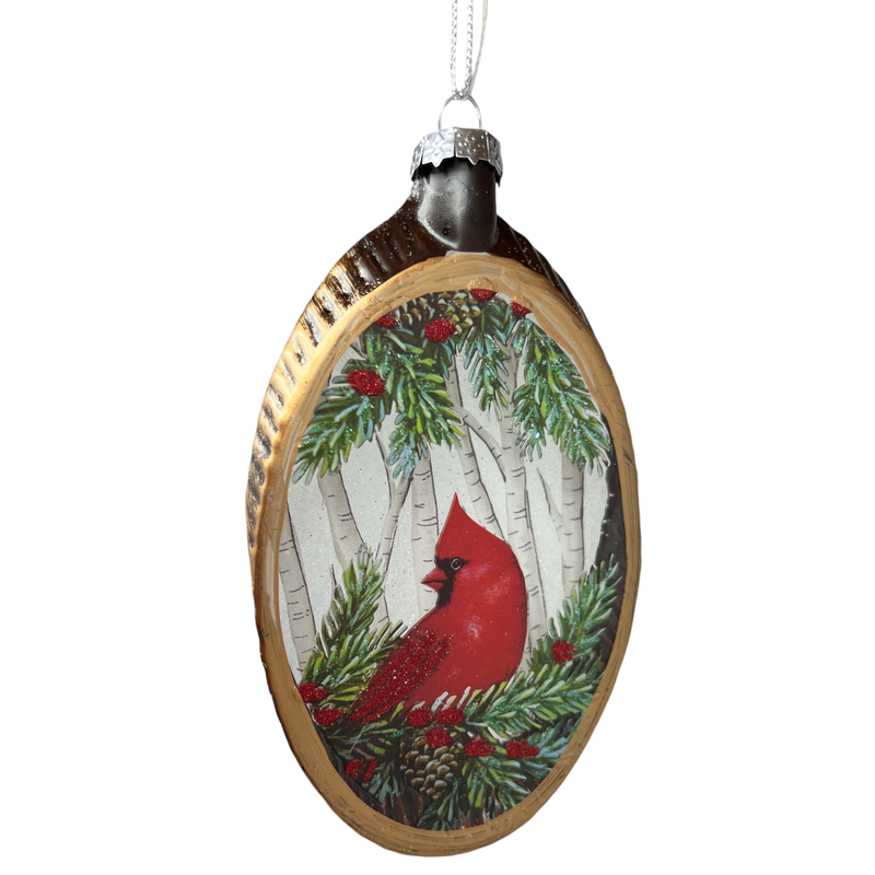 Glass Holiday Bird Design Ornament - Cardinal