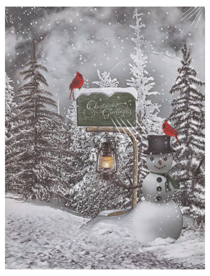 Lighted Canvas Print - Snowman with Lantern