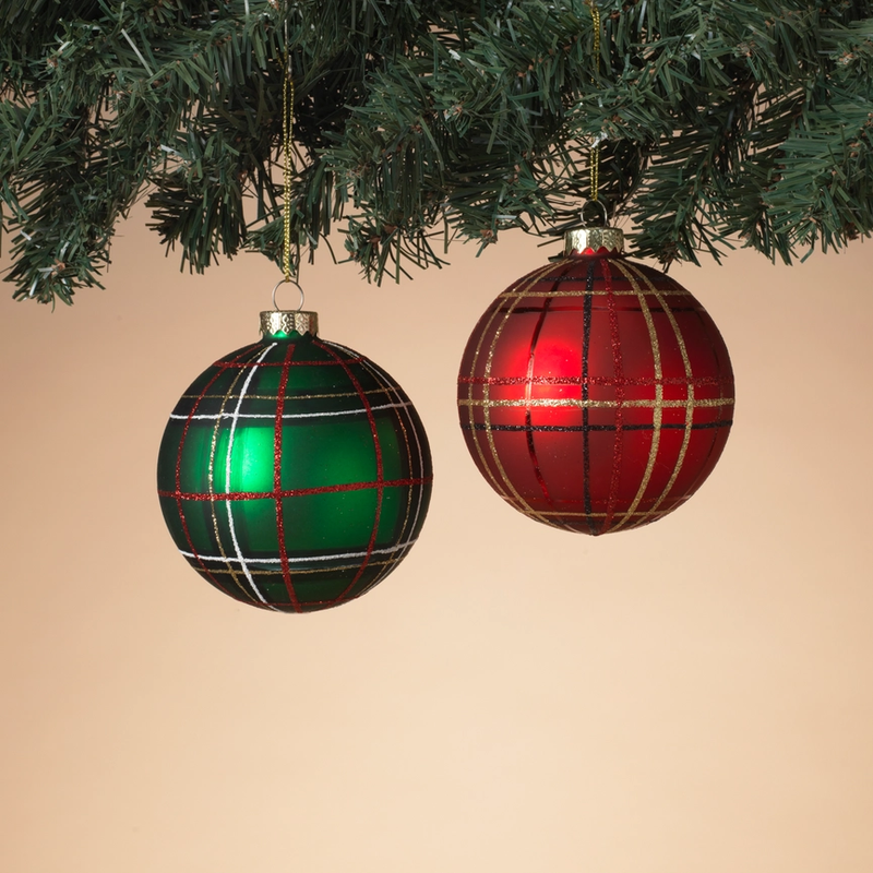 100mm Plaid Ball Ornament -