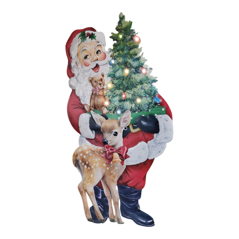 Lighted Metal Santa Porch Easel - 26 Inch