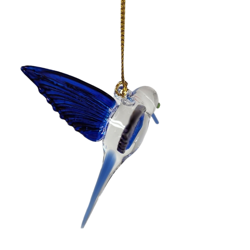 Feeding Hummingbird - Blue/Blue/Blue - Egyptian Glass Ornament