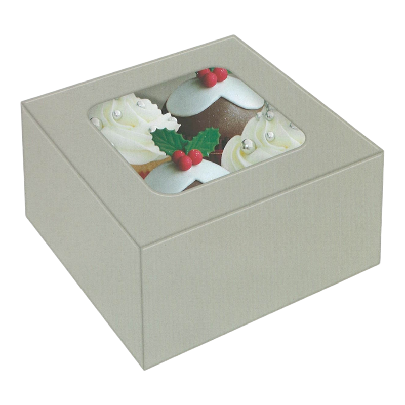 Bakery Box - 4 Cup Cakes or Cookies - Silver Foil