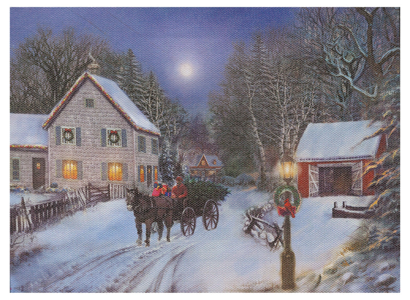 Lighted Canvas Print - Horse Drawn Tree Delivery