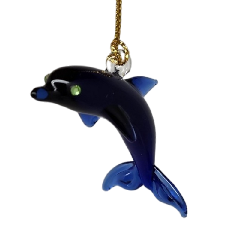 Solid Blown Glass Dolphin Ornament