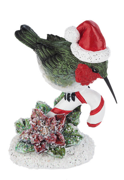 Candy Cane Hummingbird Figurine -