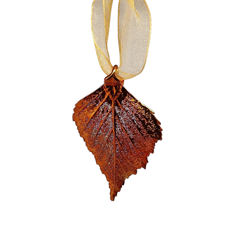 Copper Birch Leaf with Sheer Ribbon Ornament