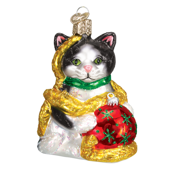 Holiday Kitten Glass Blown Ornament