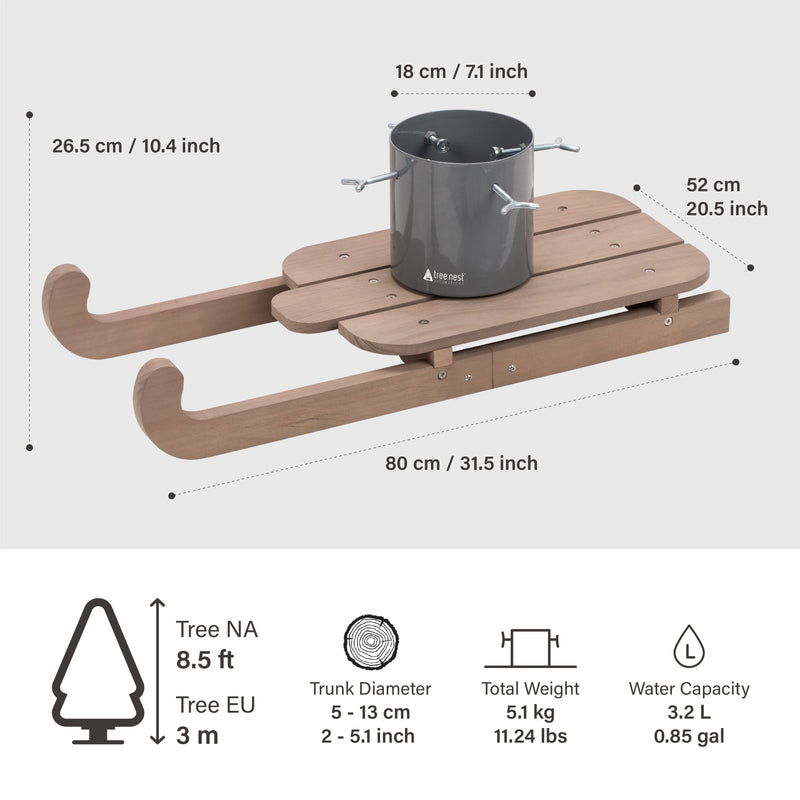 Wooden Runner Sled Tree Stand - Natural