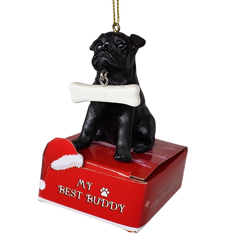 Pug - Black with Bone Ornament