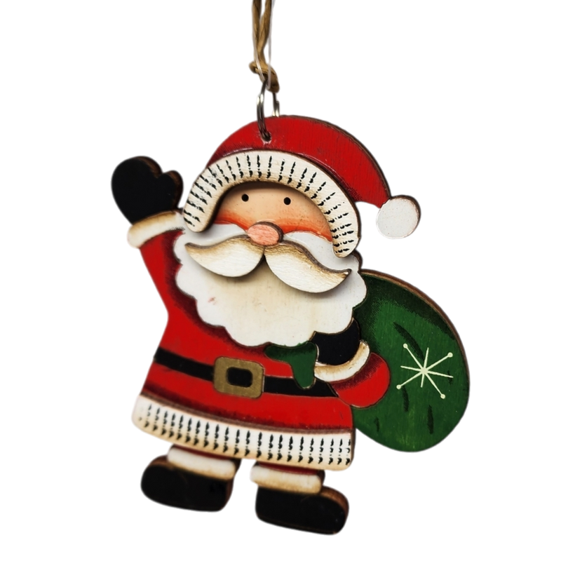 Rustic Wooden Ornament - Santa with a Bag of Toys