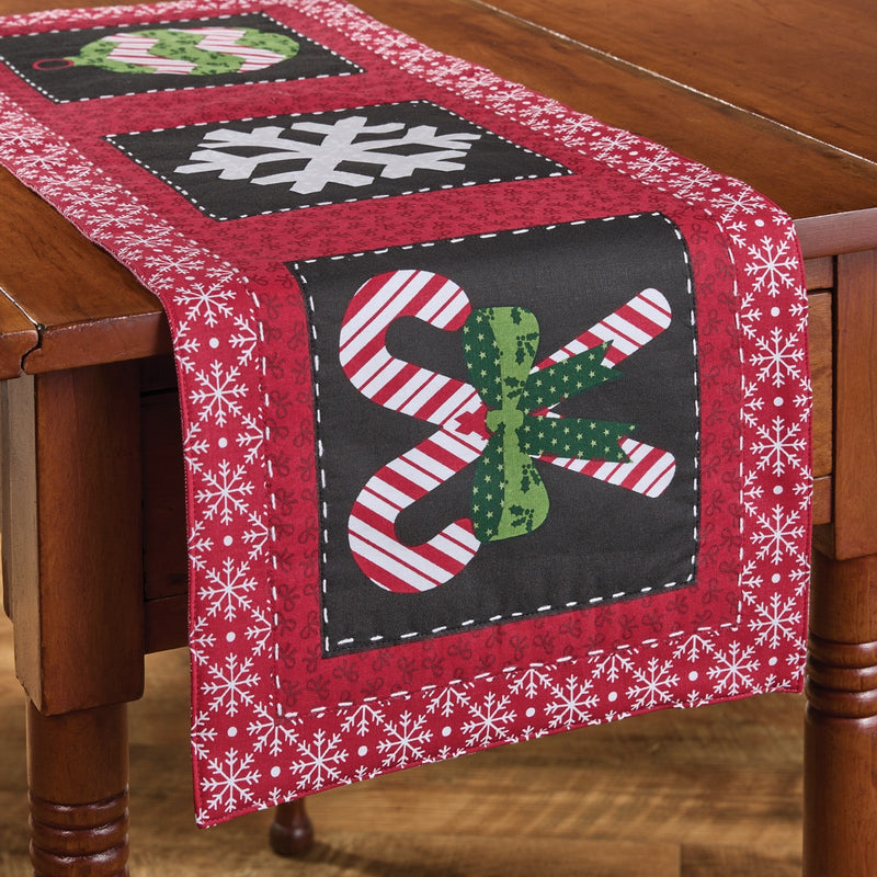 Candycanes And Snowflakes Quilted  Table Runner 36"