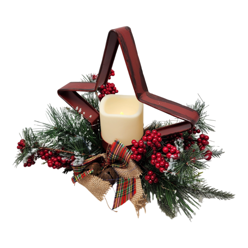 10" Metal Star Candle Holder with LED Candle - Red