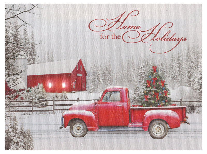 Lighted Canvas Print - Red Pickup at the Barn