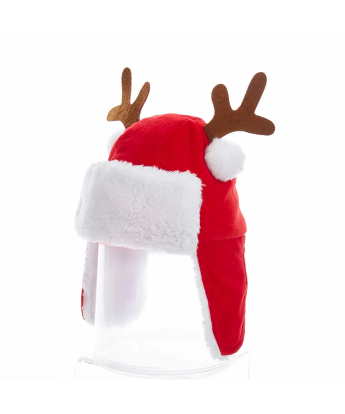 Red Plush Kids Santa Hat With Antlers