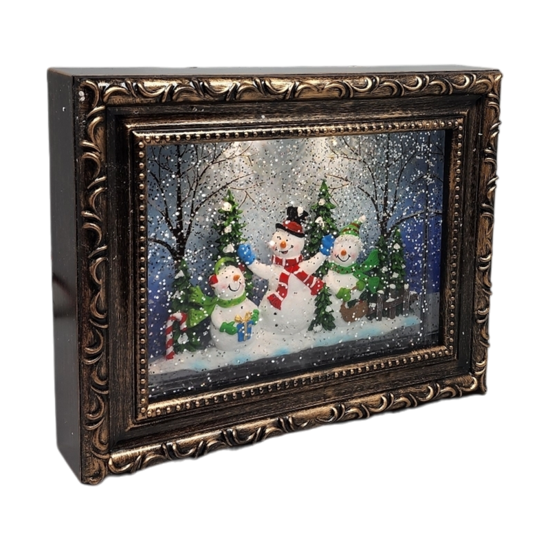 Lighted Spinning Water Globe Frame Snowman Holiday