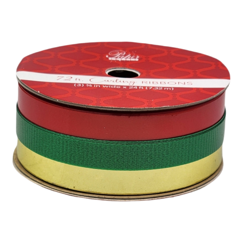 3/8 Inch Curling Ribbon - 3 Colors - 24 Feet Each - Red/Green/Gold