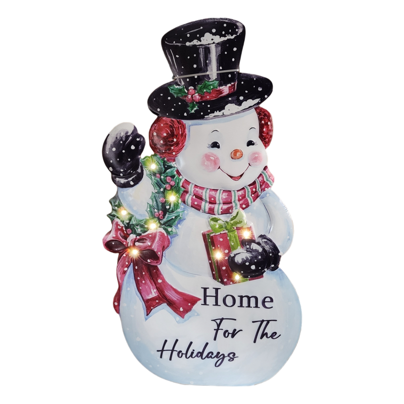 Lighted Metal Snowman Porch Easel - 26 Inch