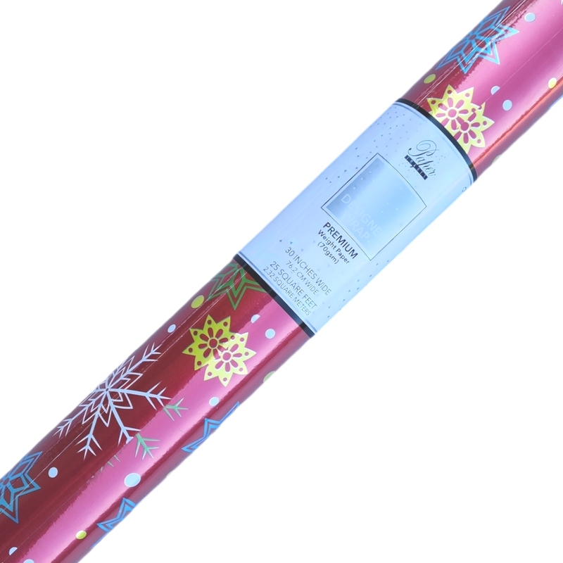 Premium Foil Roll Wrap - 30" x 120" - Festive Snowflake Sparkle