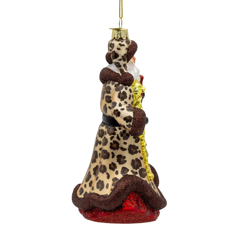 Bellissimo Glass Santa With Leopard Print Ornament