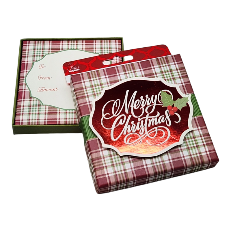 Gift Card Box - Square - Merry Christmas Plaid