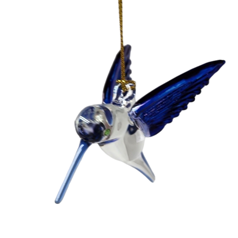 Feeding Hummingbird - Blue/Blue/Blue - Egyptian Glass Ornament