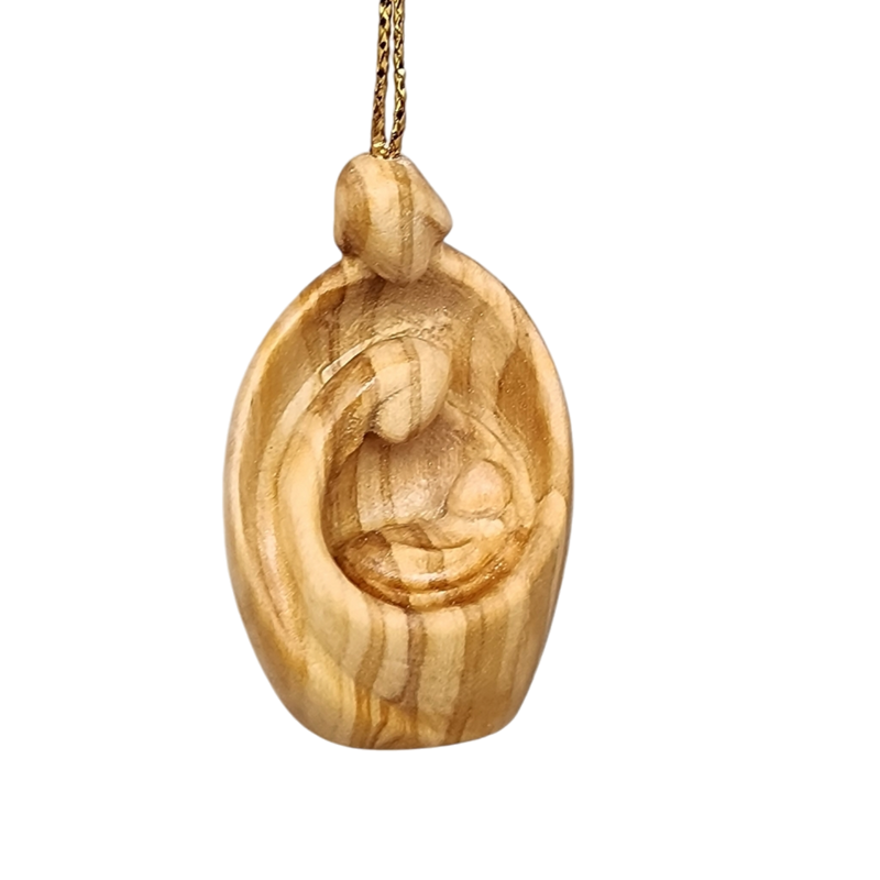 Modern Style Nativity Scene Ornament - Olive Wood - 2 Inch