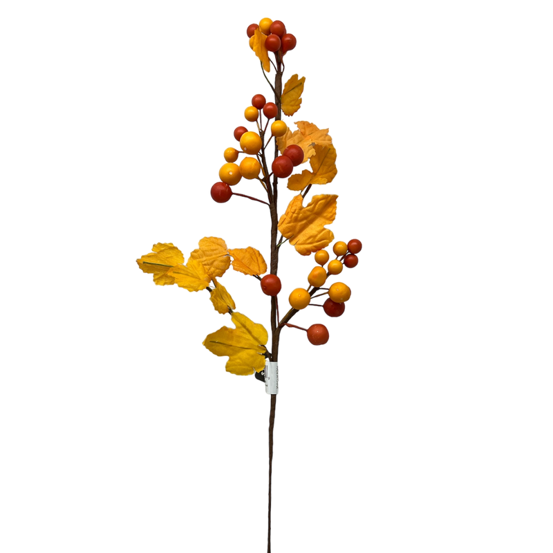 Two Tone Orange Cluster Spray  With Autumn Leaves 15 1/2 Inch