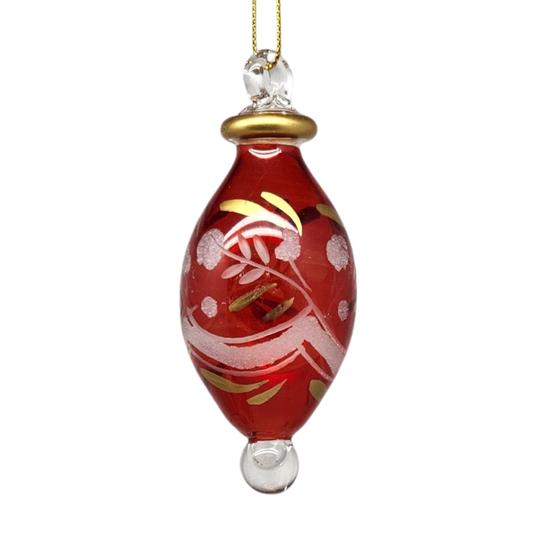 Floral Etched Bulb Drop - Red