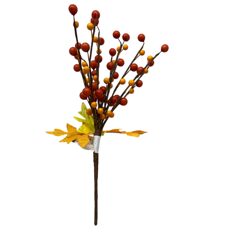 Two Tone Orange Berry Spray  With Autumn Leaves 10  Inch