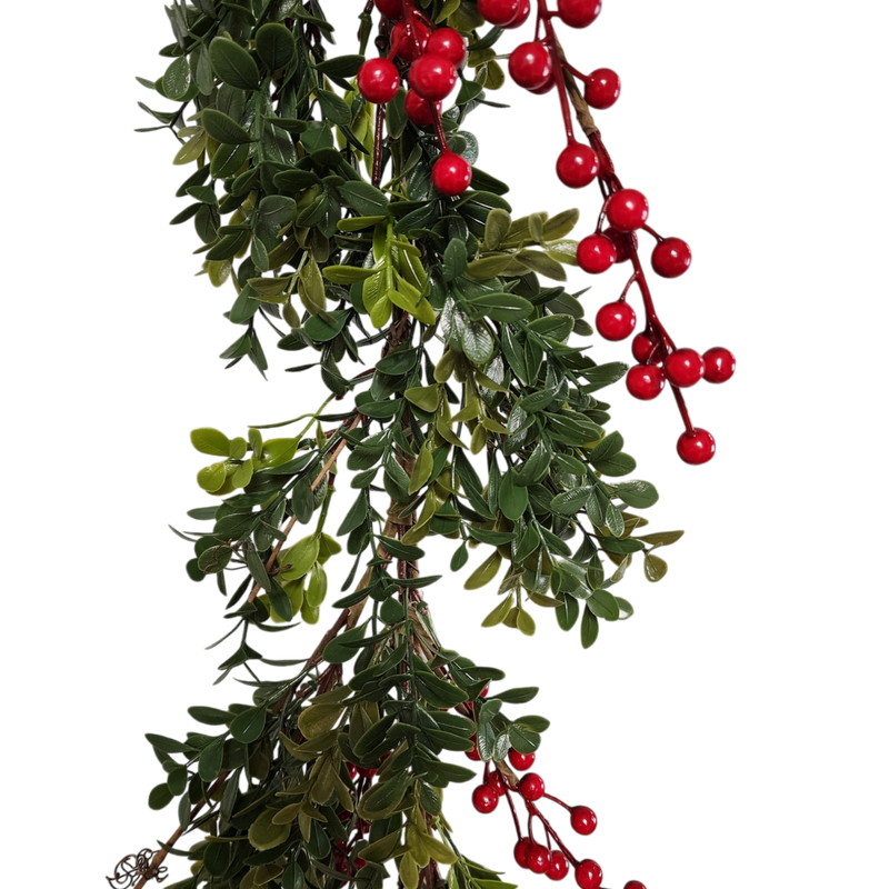 Boxwood Garland with Berries - 5 Feet Long