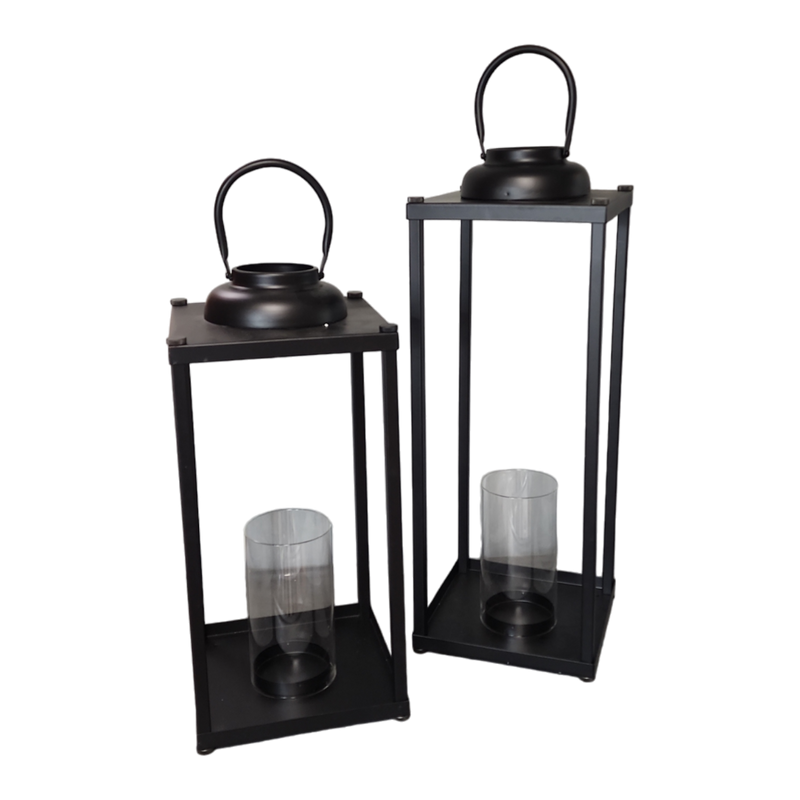 Modern Metal Pillar Lanterns - 2 Piece Set