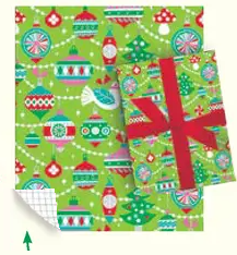 Holiday Whimsical Roll Wrap - 30" x 168" - Ornaments on Green