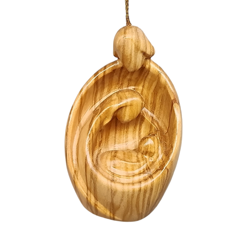 Modern Style Nativity Scene Ornament - Olive Wood - 3.5 Inch