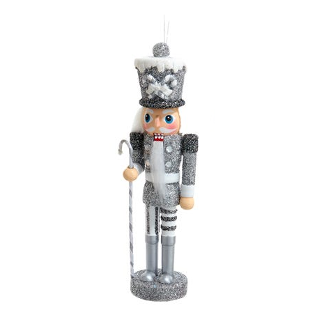 5 Inch Hollywood Nutcracker Ornament - Silver with Cane