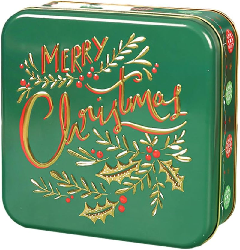 Christmas Embossed Square Cookie Tin - Merry Christmas